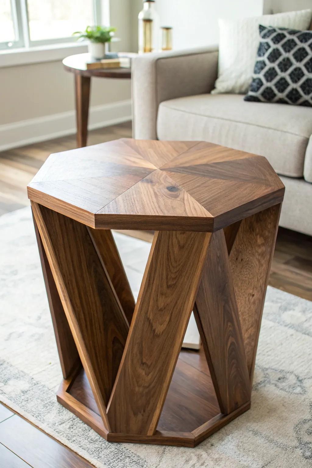 Transform a simple 2x4 into a stunning centerpiece with this chic hexagon side table design.