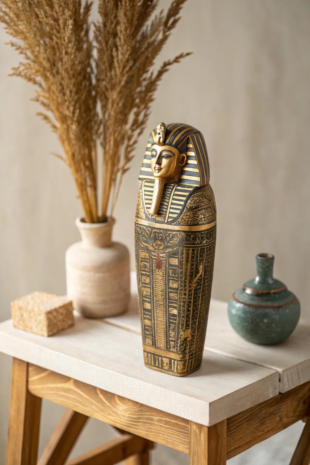 Unearth the elegance of ancient Egypt with this handcrafted mini sarcophagus, where simplicity meets timeless beauty.