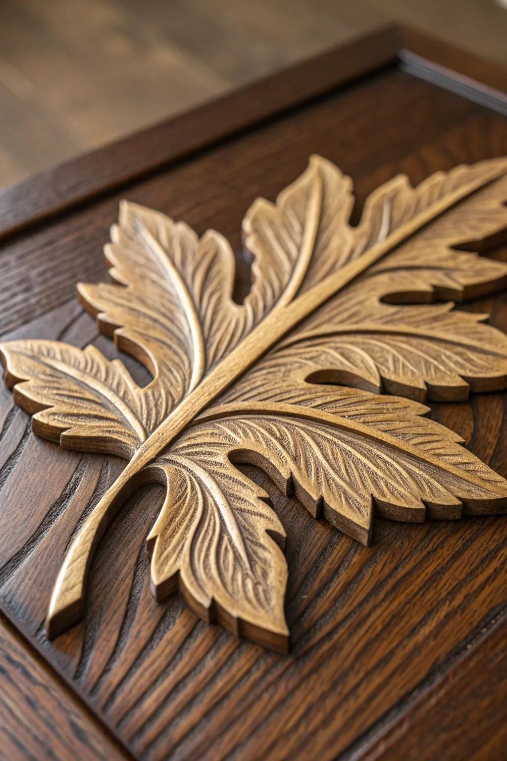 Discover the art of wood carving with this elegant leaf motif, perfect for adding a touch of nature to any space.