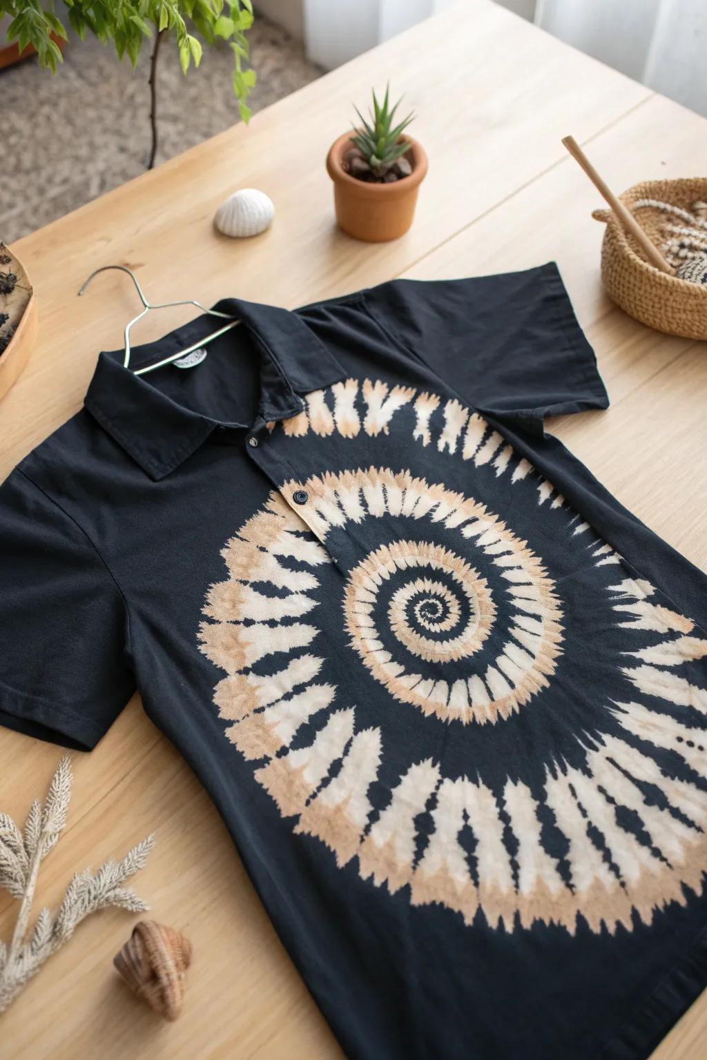 Embrace the art of transformation with this chic spiral swirl bleach dye design.