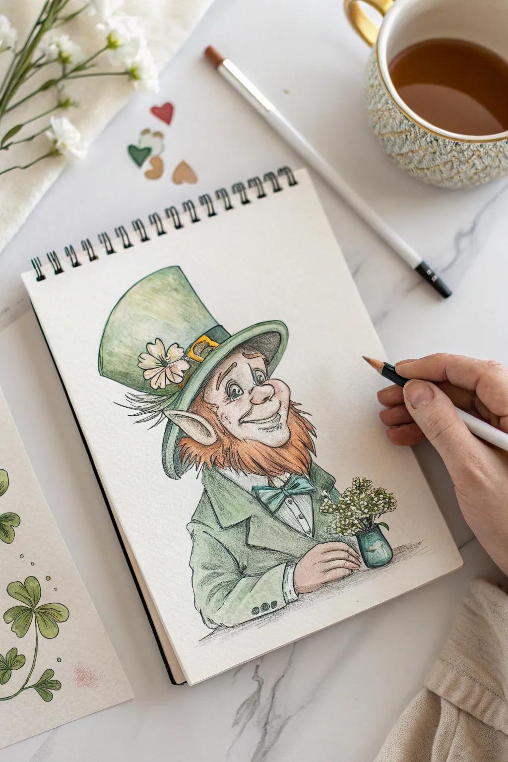 Capture the whimsy of March with a charming leprechaun illustration, blending minimalist elegance with playful craftsmanship.