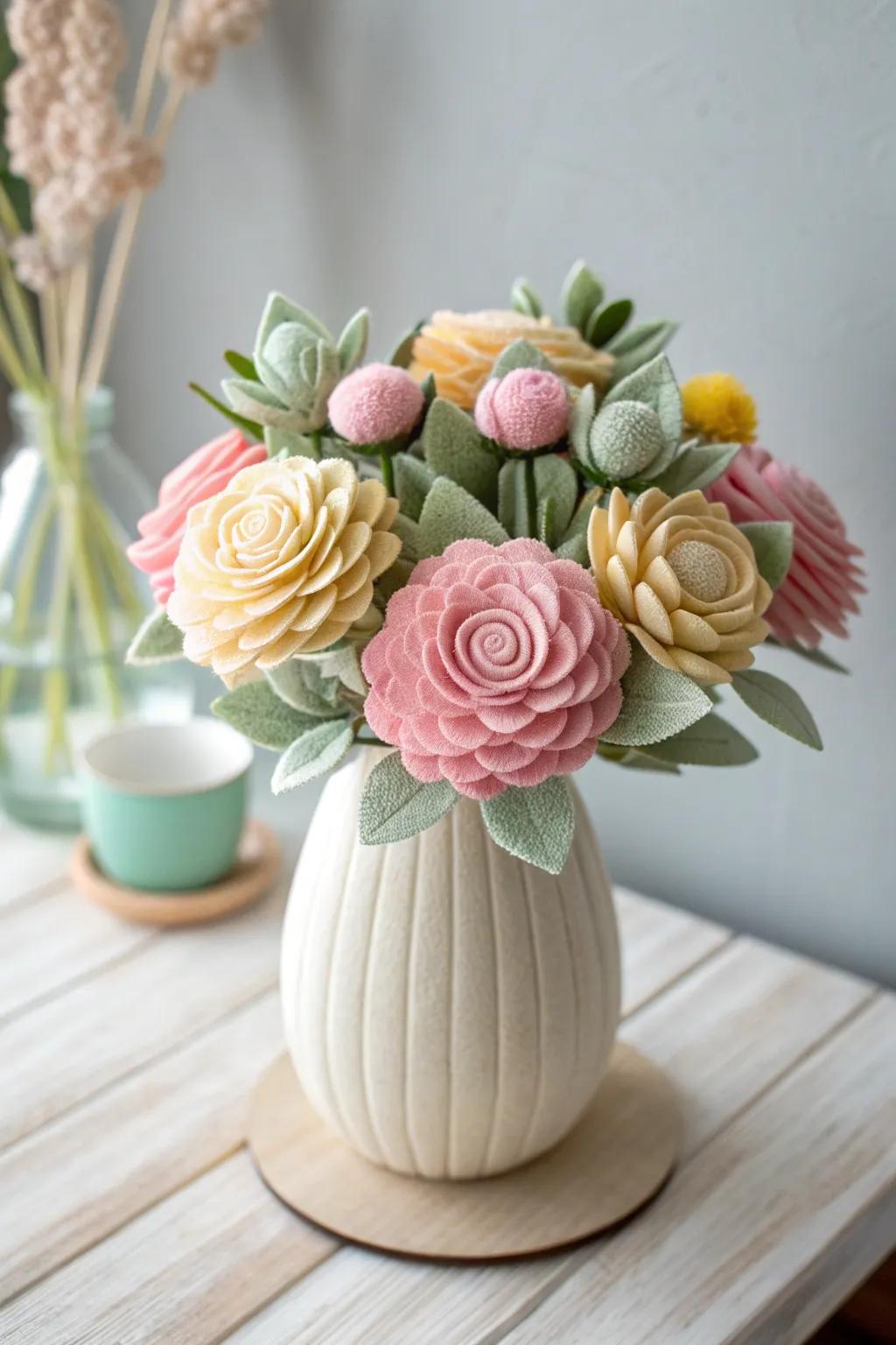 Eternal blooms: Handcrafted felt flowers bringing joy and color to any space.