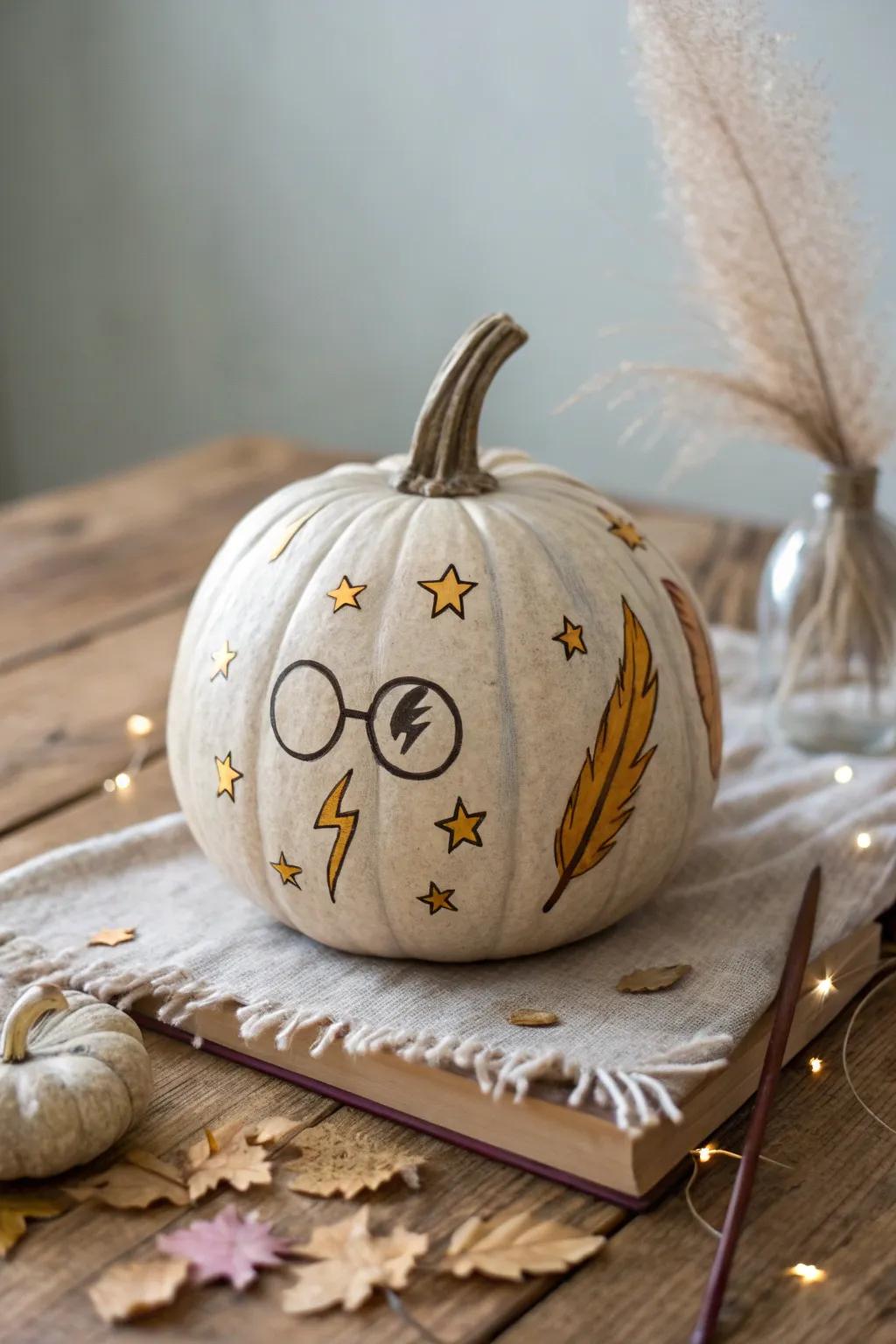 Enchant your home with a touch of wizardry: a beautifully crafted Harry Potter-inspired pumpkin, perfect for adding a magical spark to your decor.