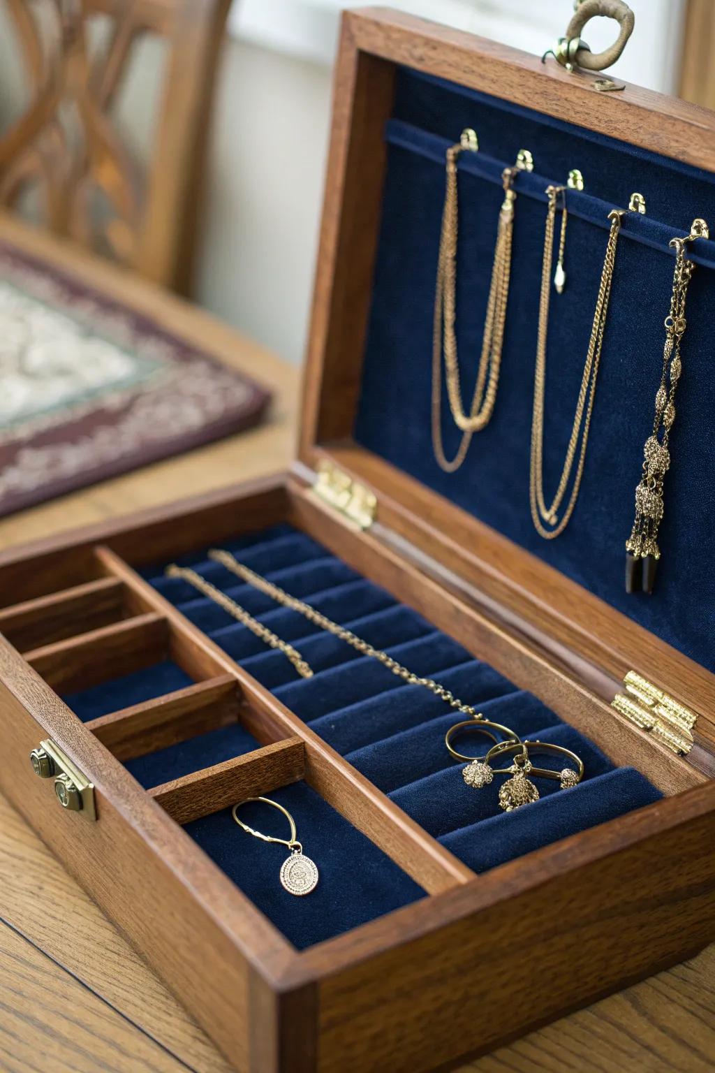 Elevate your style with a handcrafted cigar box jewelry organizer that marries function and elegance.