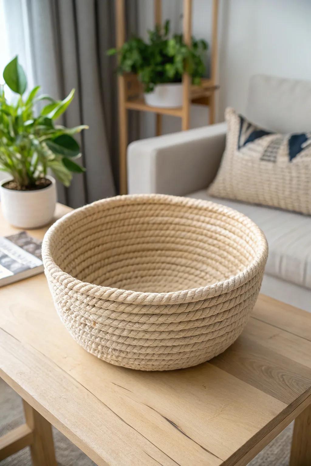 Elevate your space with this chic DIY rope bowl, the perfect blend of simplicity and elegance.