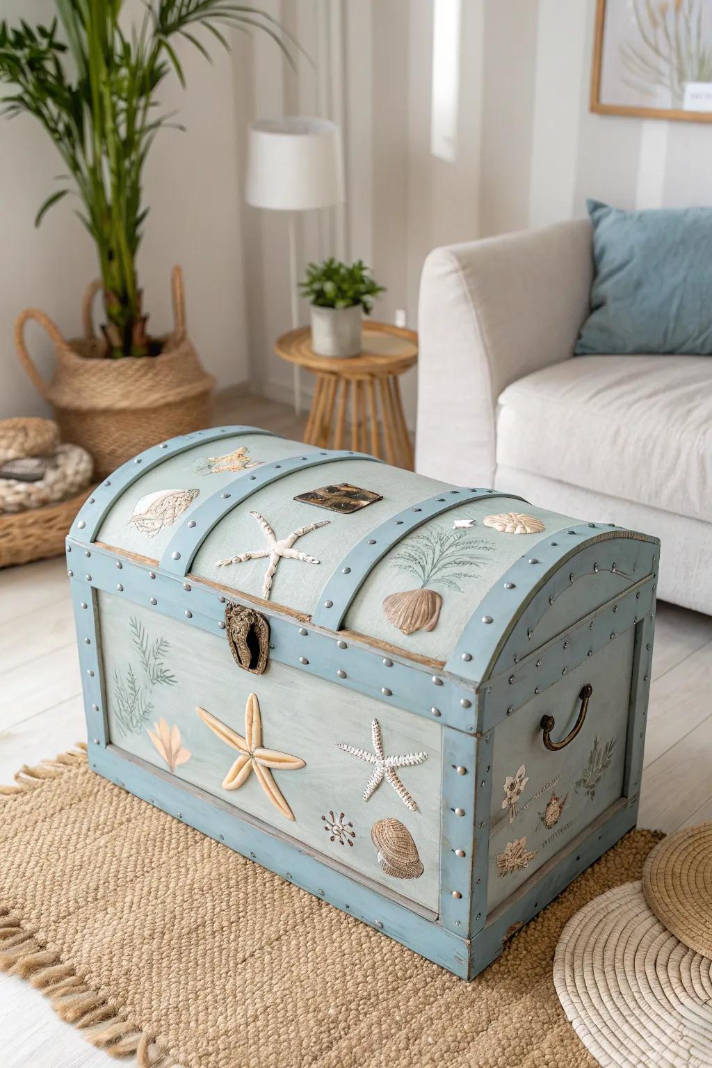 Dive into coastal serenity with this nautical-themed treasure chest, perfect for adding a touch of the ocean to your minimalist haven.