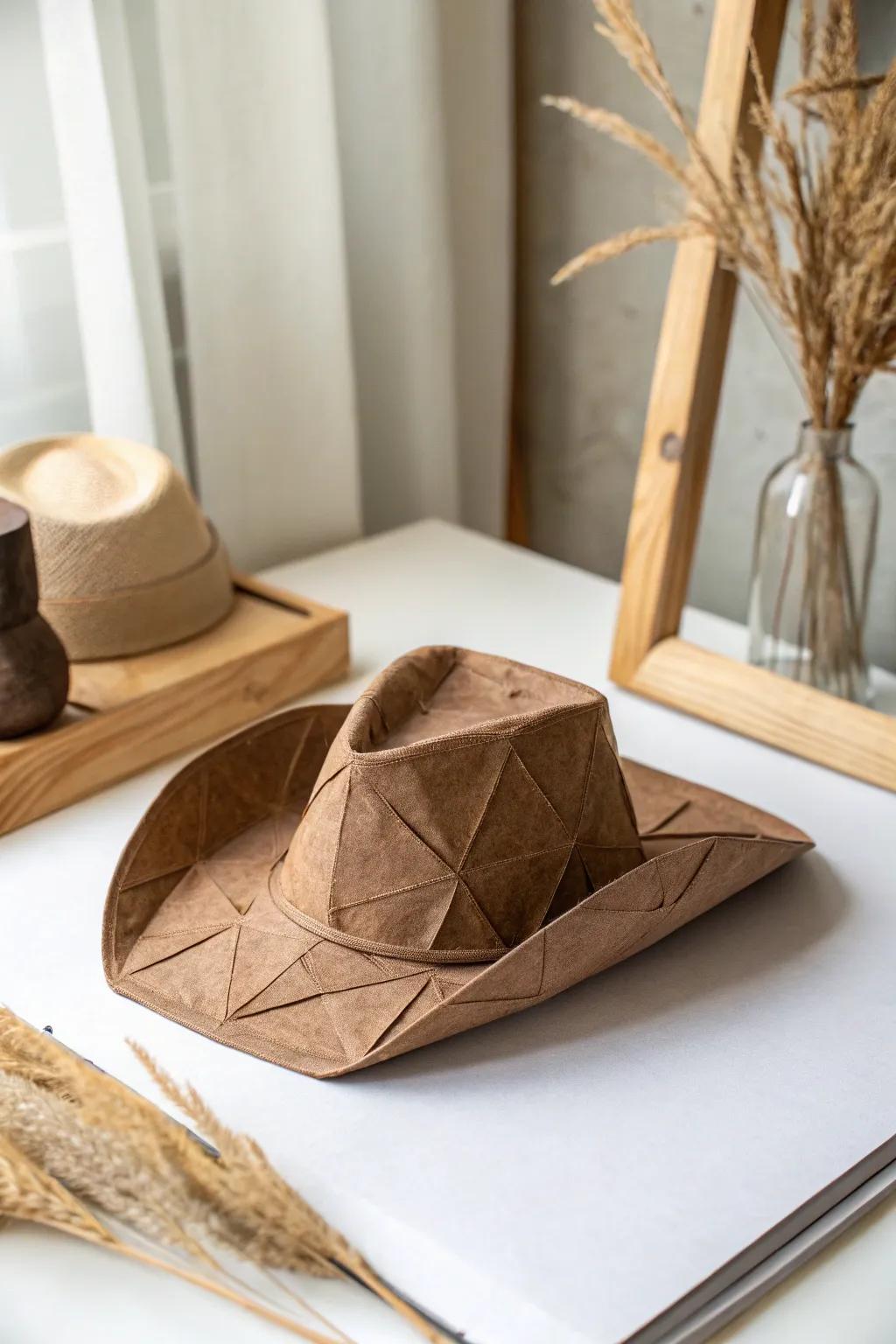 Folded with care, this origami cowboy hat brings a touch of the Wild West to minimalist elegance.