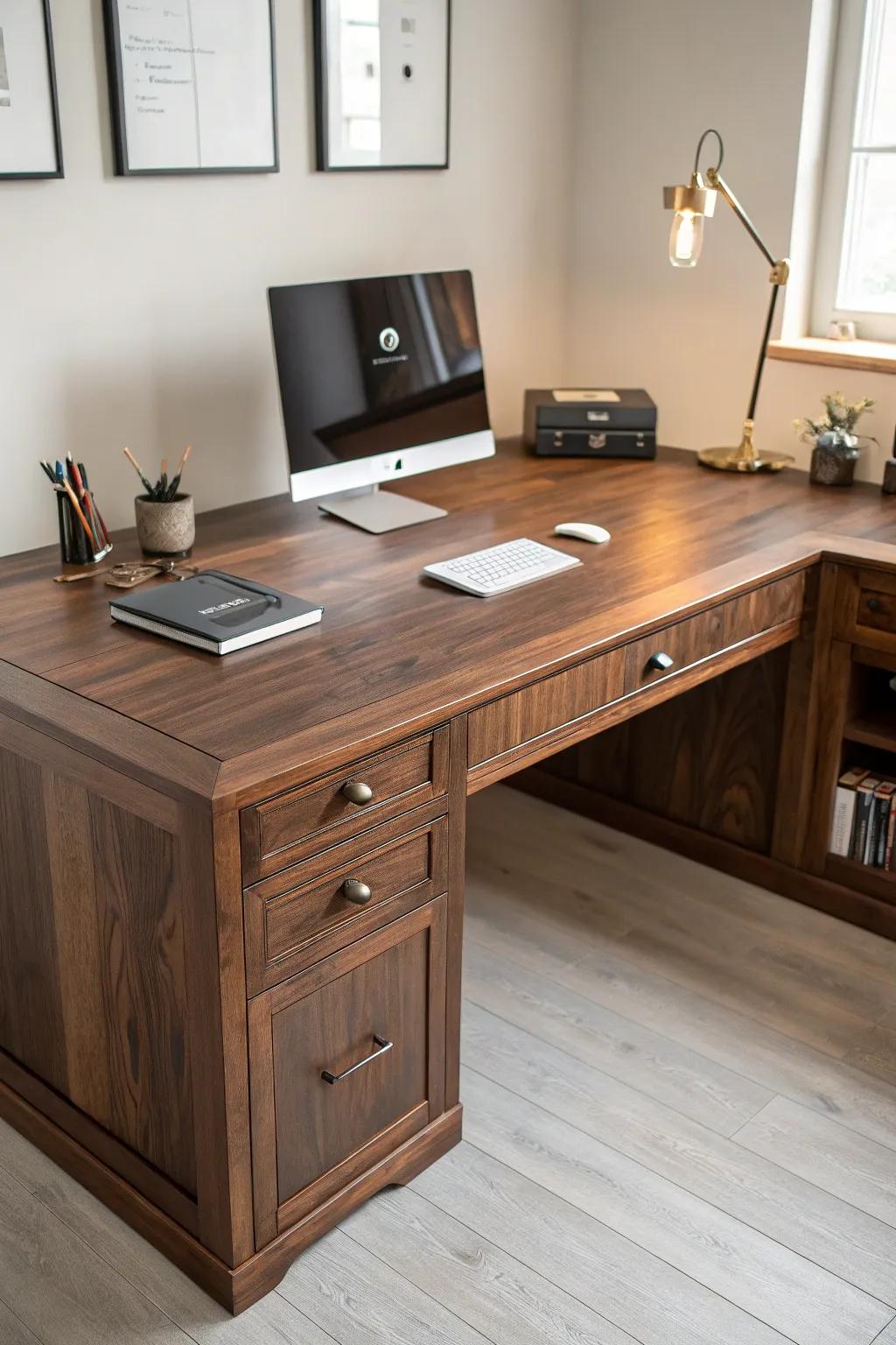 Elevate Your Workspace: Embrace the Craftsmanship of an L-Shaped Desk for Ultimate Productivity.