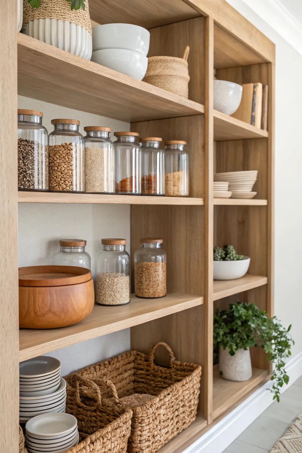 Discover the art of pantry styling with a minimalist touch.