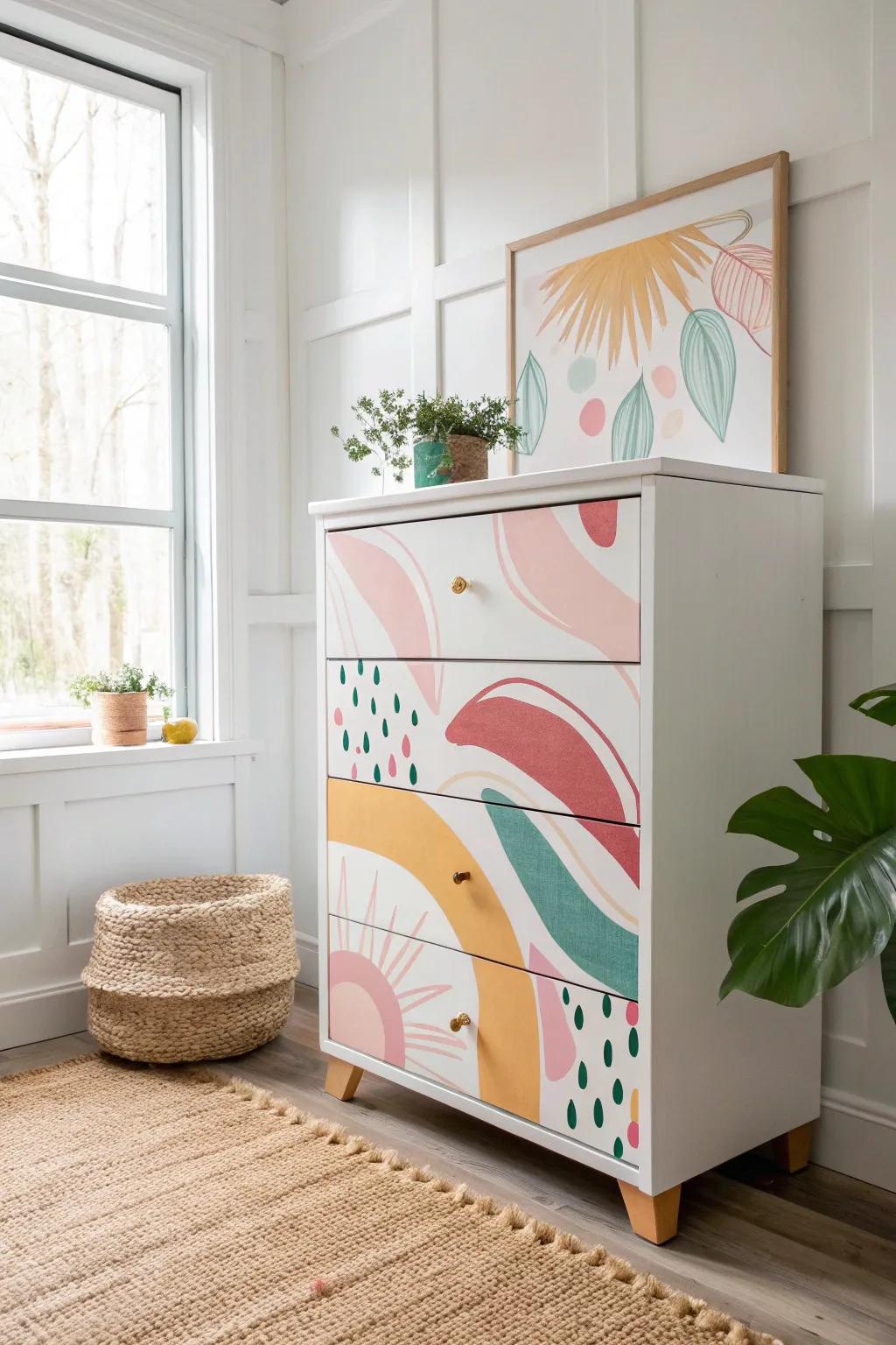 Transform your dresser into an abstract masterpiece and let your furniture become a conversation starter.