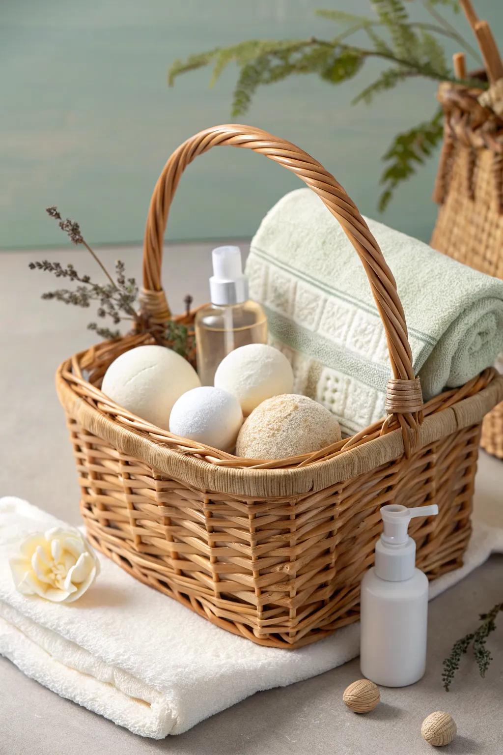 Indulge in serenity with a handcrafted spa day gift basket.