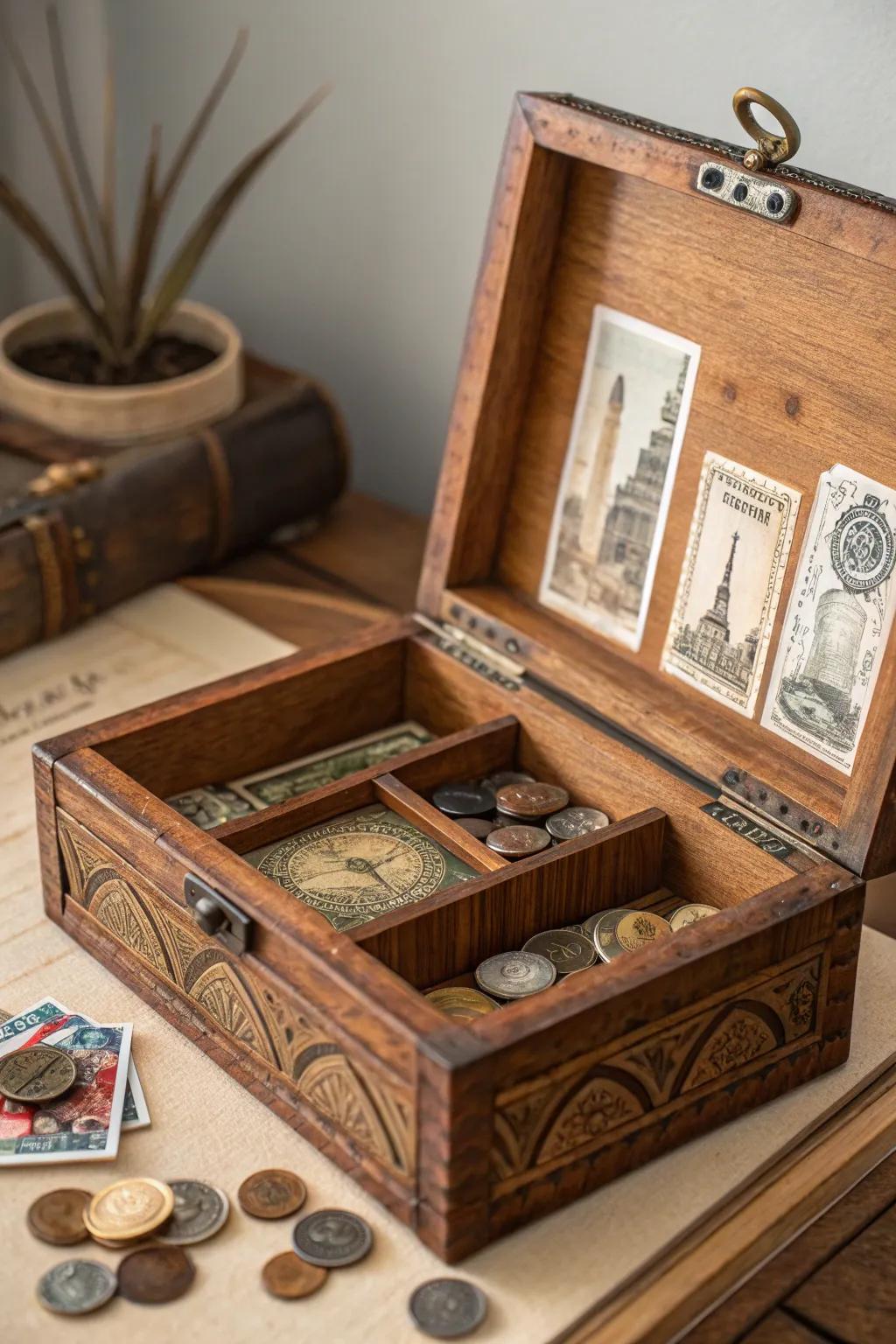 Transform memories into art with a bespoke shadow box crafted from a vintage cigar box.