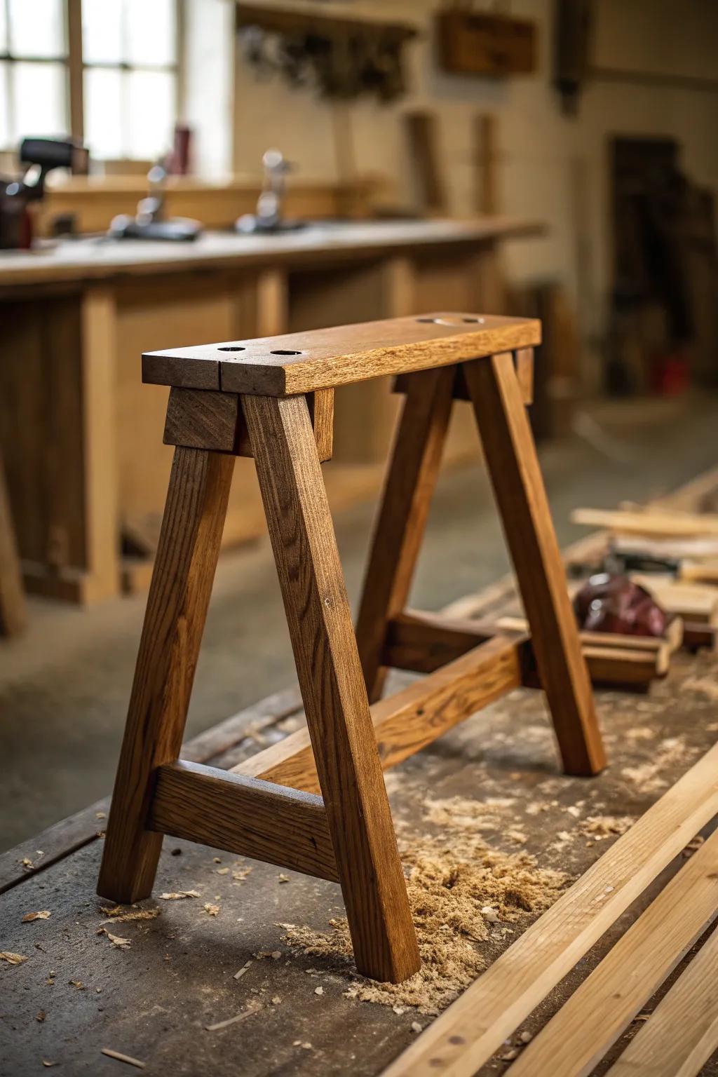 Master the art of small-scale craftsmanship with this beautifully crafted mini sawhorse.