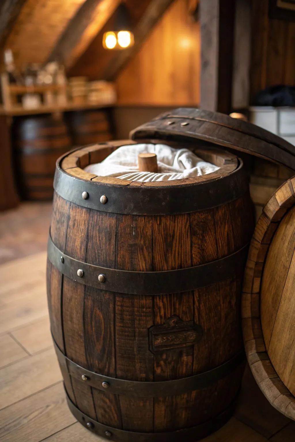 Unlock the secret within: a beautifully crafted barrel with hidden storage for your treasures.