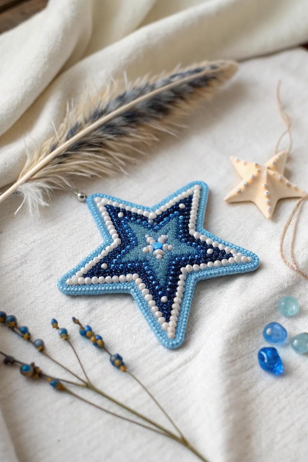 Bring the night sky indoors with this stunning blue perler bead star, perfect for your dreamy decor.