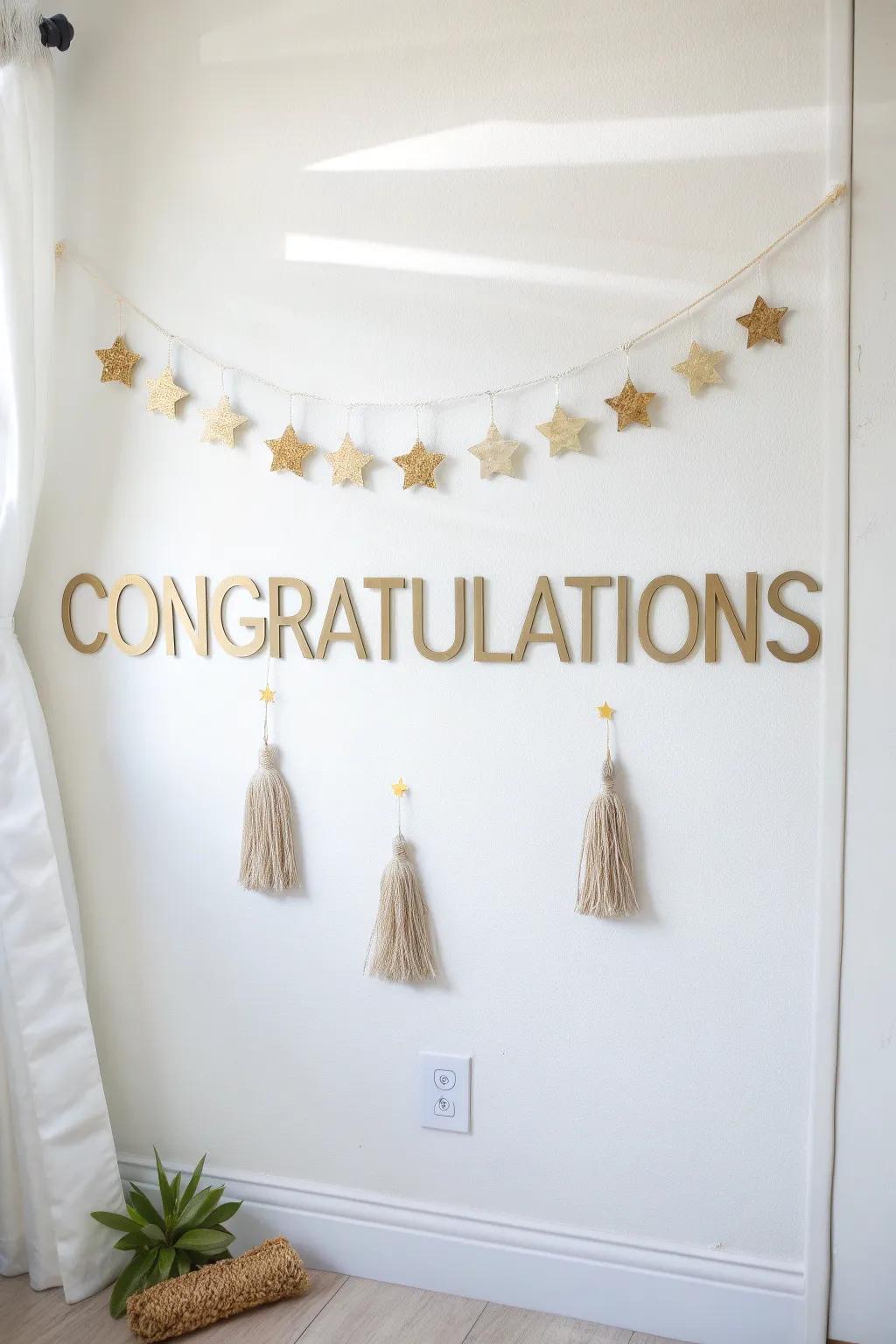 Celebrate in Style: A Minimalist 'Congratulations' Banner with Boho Accents!