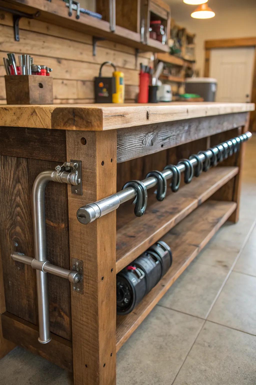 Craftsmanship meets functionality: Discover the perfect under-bench storage for your pipe clamps.