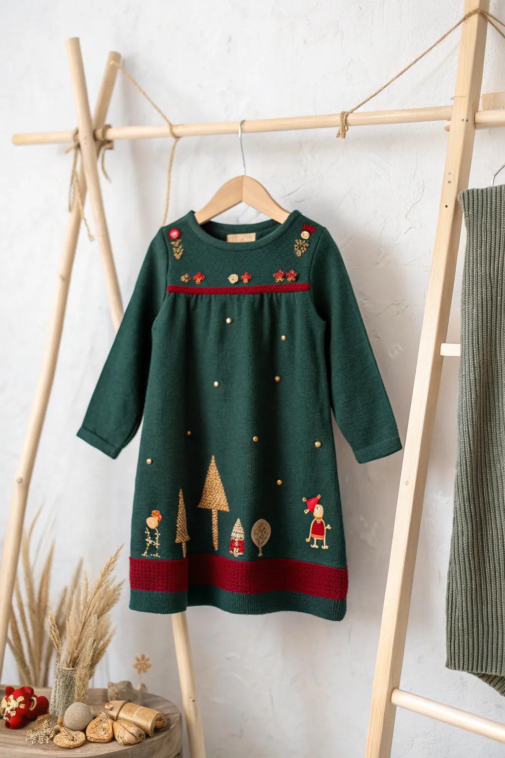 Get creative with an Elf's Workshop sweater dress—where whimsical details meet Scandinavian elegance. 🎄✨