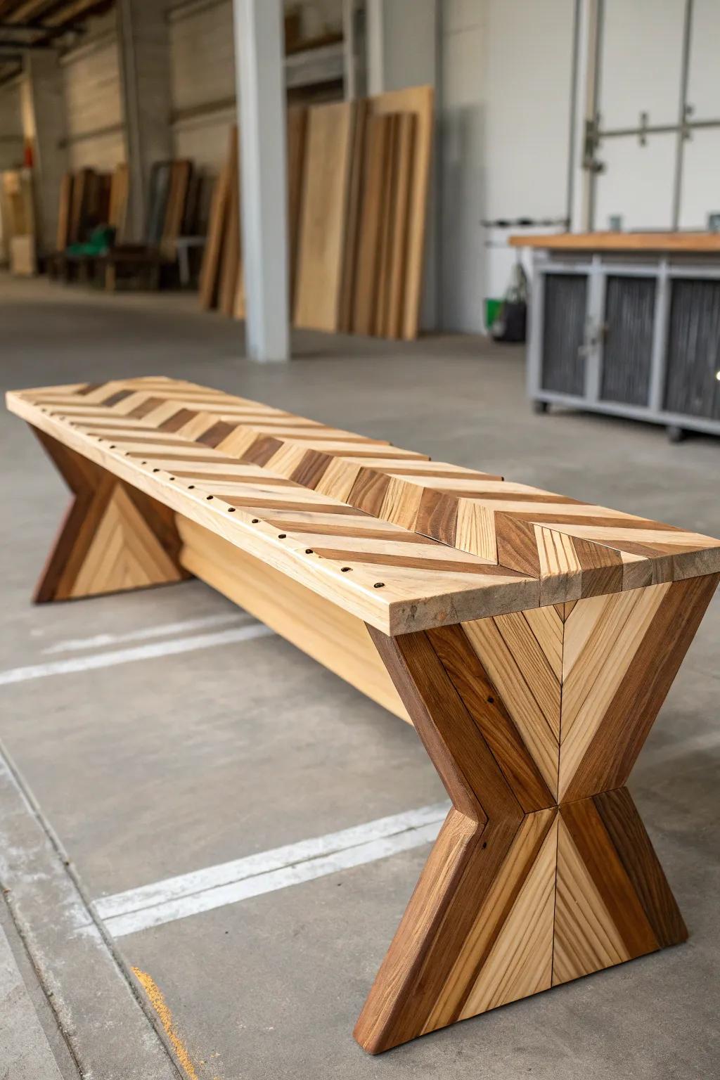 Craftsmanship Meets Creativity: A Stunning Zigzag Bench for the Modern Craftsman.