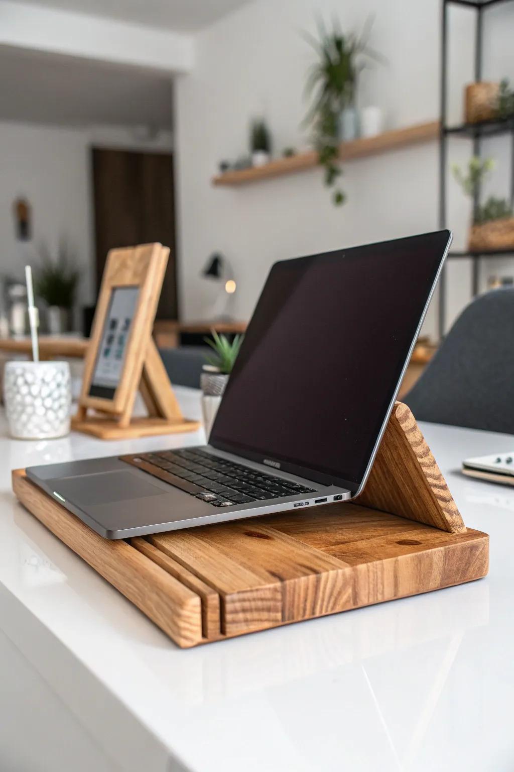 Elevate your workspace with a handcrafted 2x4 laptop stand. Perfect blend of simplicity and functionality.
