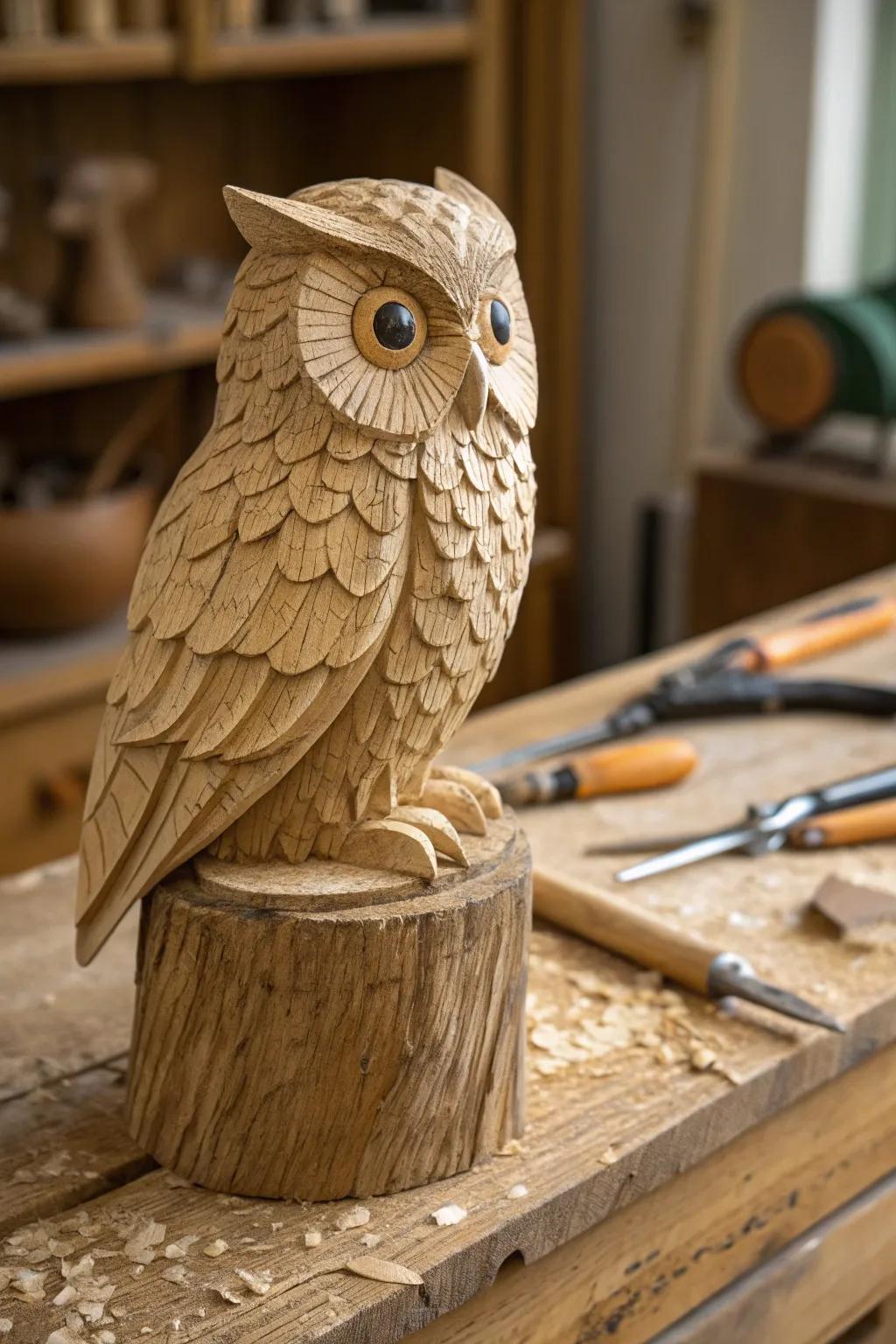 Whimsical Wooden Owl: A Masterpiece of Dremel Craftsmanship