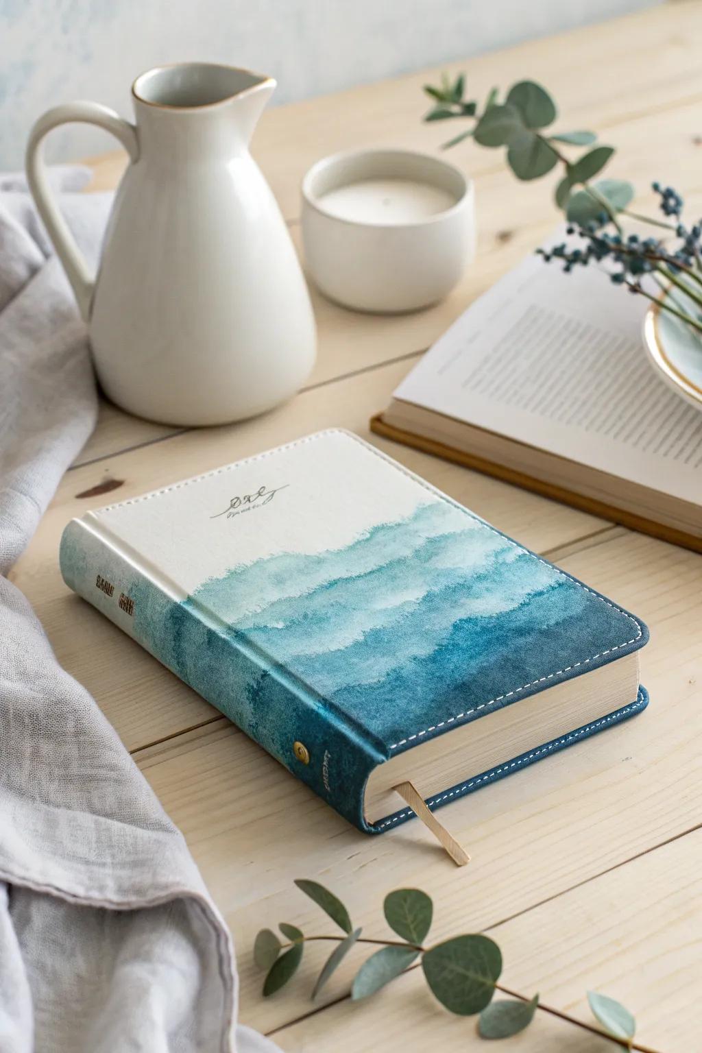 Embrace simplicity with a monochrome Bible cover in serene shades of blue. #MinimalistArt
