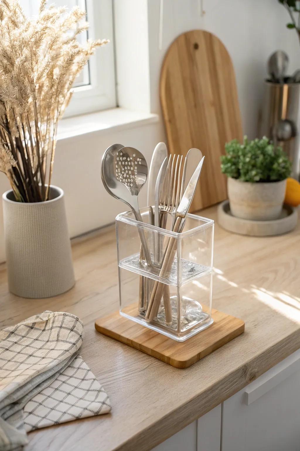 Elevate your kitchen with a chic acrylic utensil holder that combines modern elegance with functional beauty.