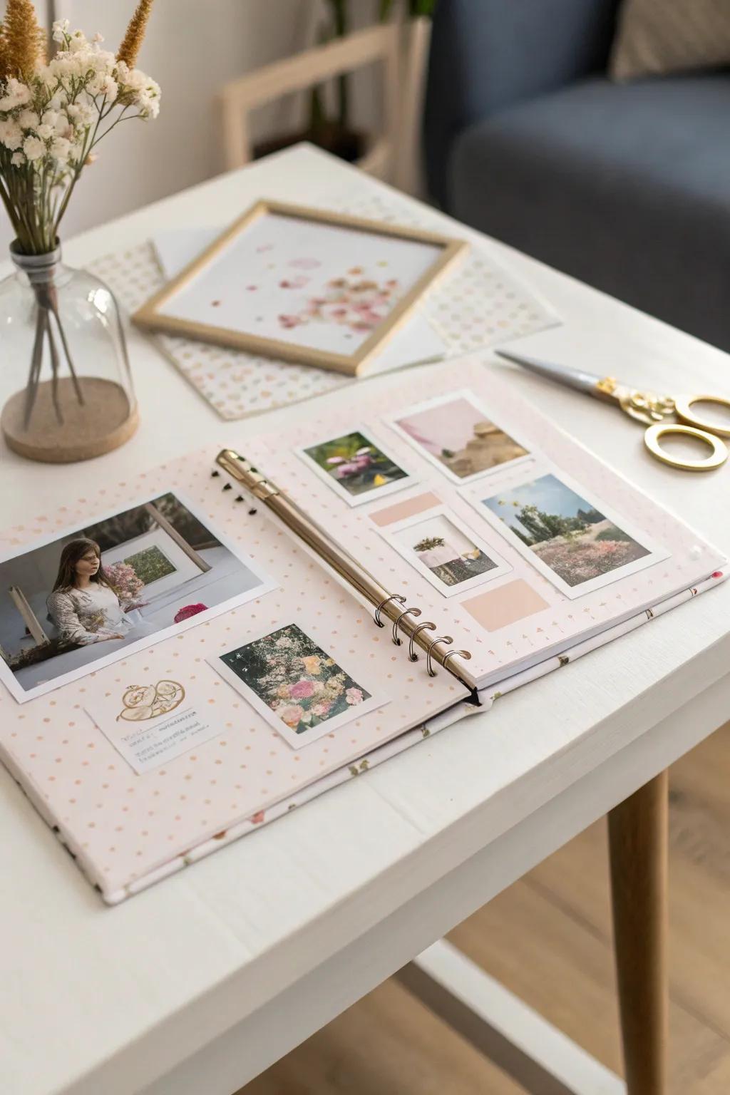 Elevate your scrapbook with a modern twist: blend digital and physical elements for an artistic touch.