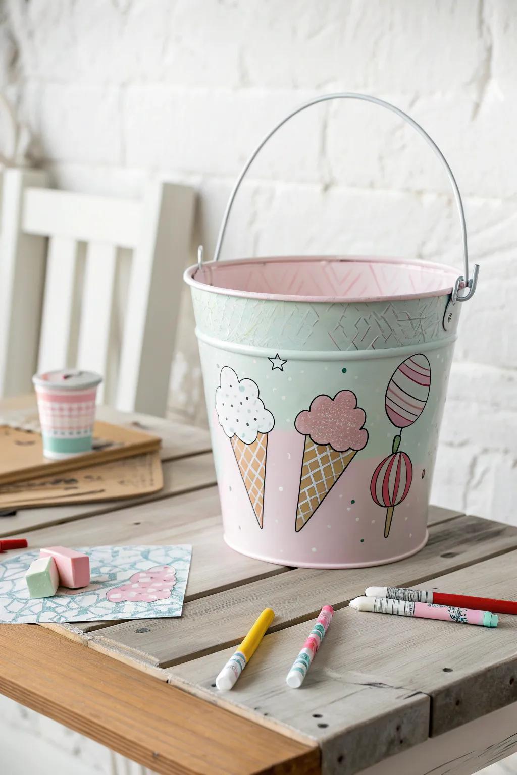 Transform playtime with a personalized toy bucket crafted from an ice cream container—where creativity meets organization!