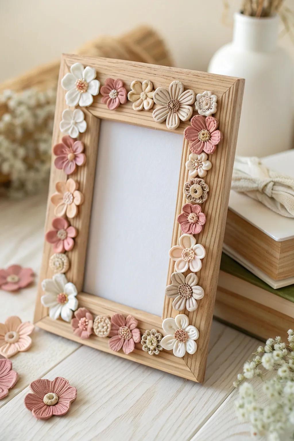 Elevate your memories with handcrafted clay floral frames, blending simplicity and elegance.