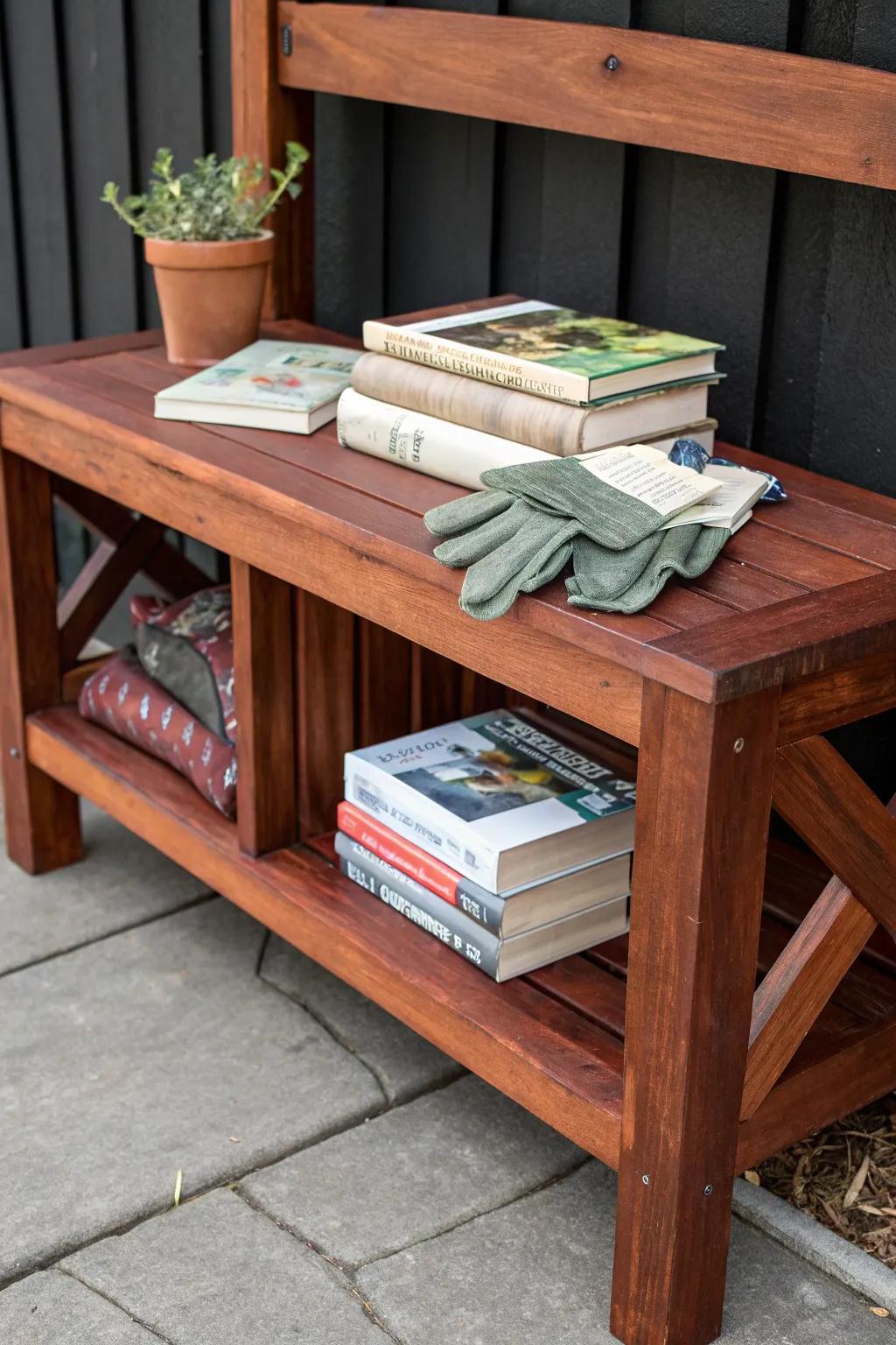 Elevate your space with a handcrafted 2x4 bench featuring practical shelves for stylish storage.