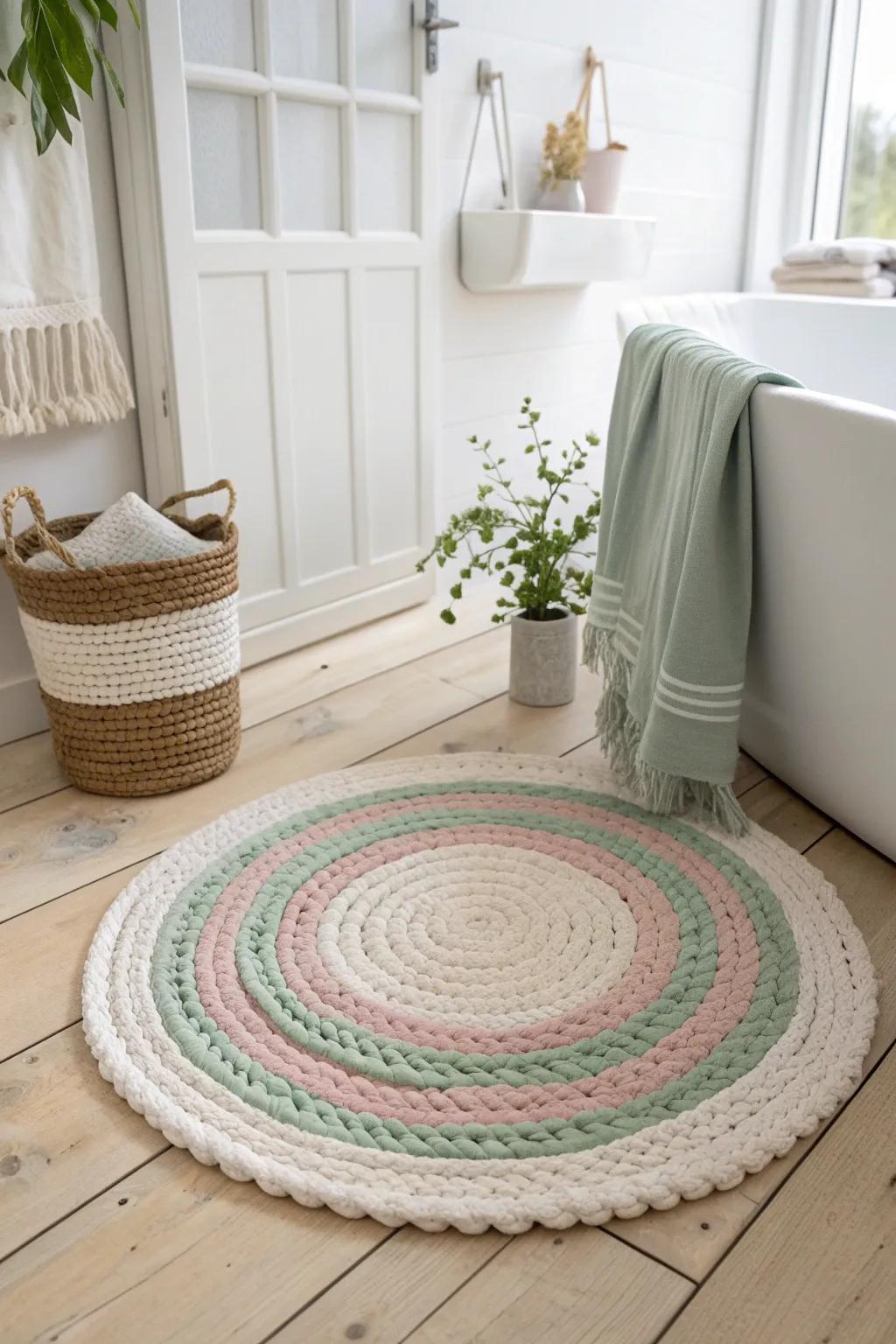 Add warmth and charm to your bathroom with a handmade braided rug—simple, stylish, and sustainable.