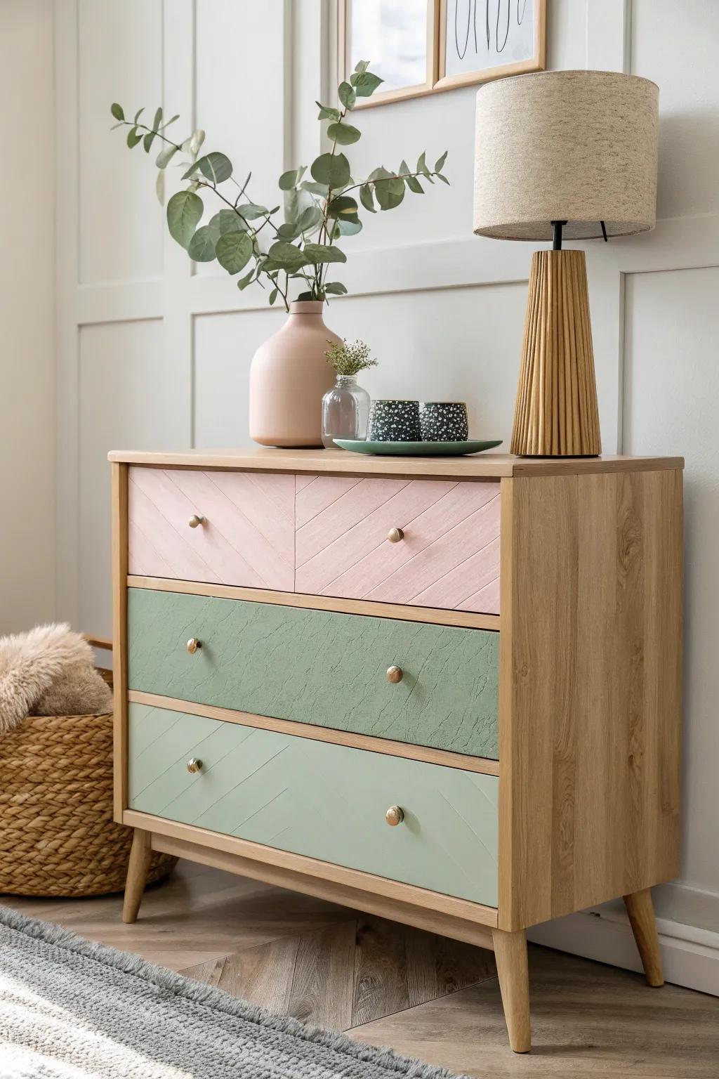 Elevate your space with a chic color block dresser, blending simplicity and style effortlessly.