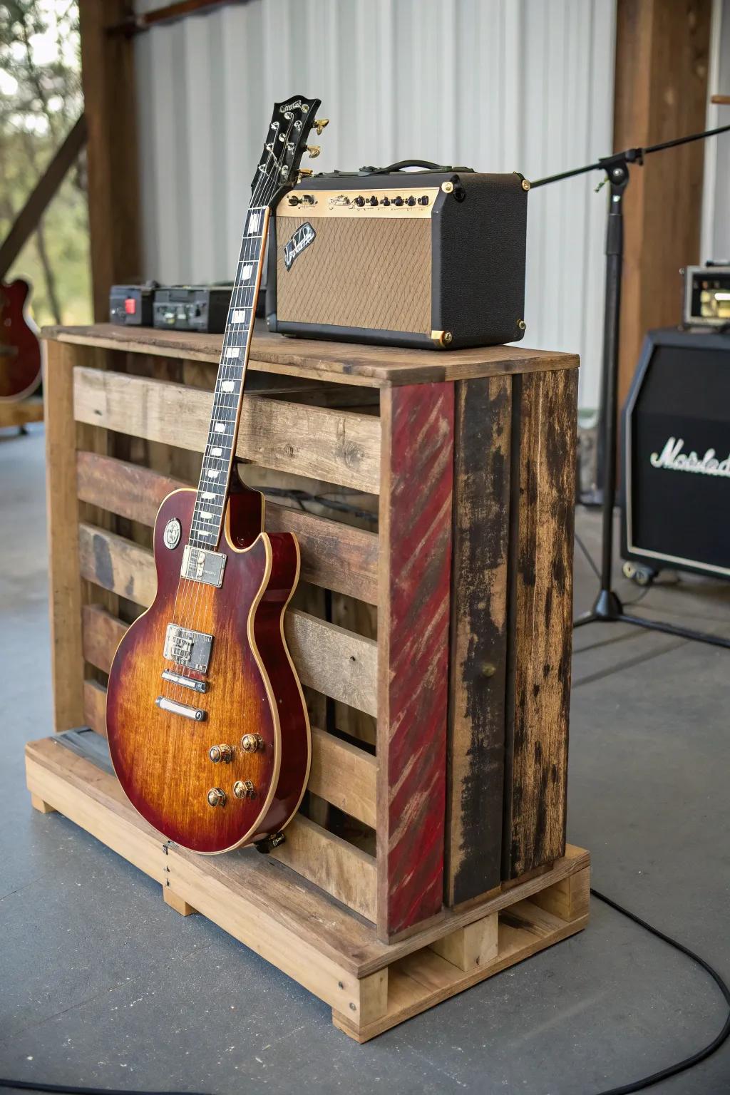 Elevate your sound with rustic elegance: Discover the charm of an upcycled pallet stand.