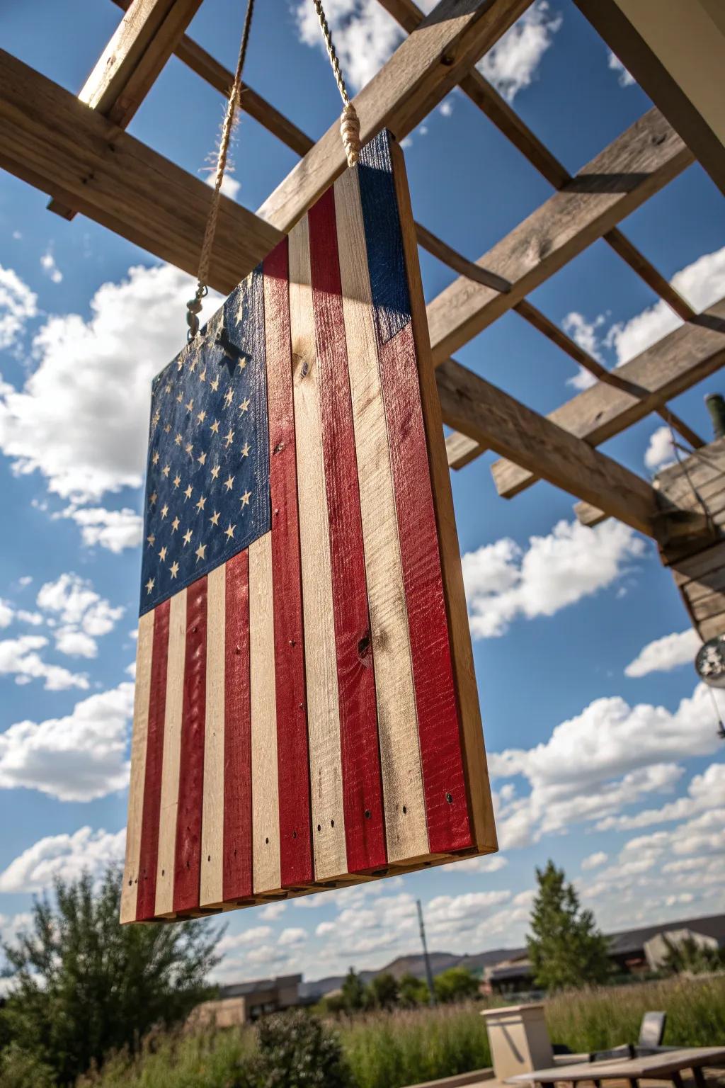 Elevate your style with a floating pallet flag masterpiece.