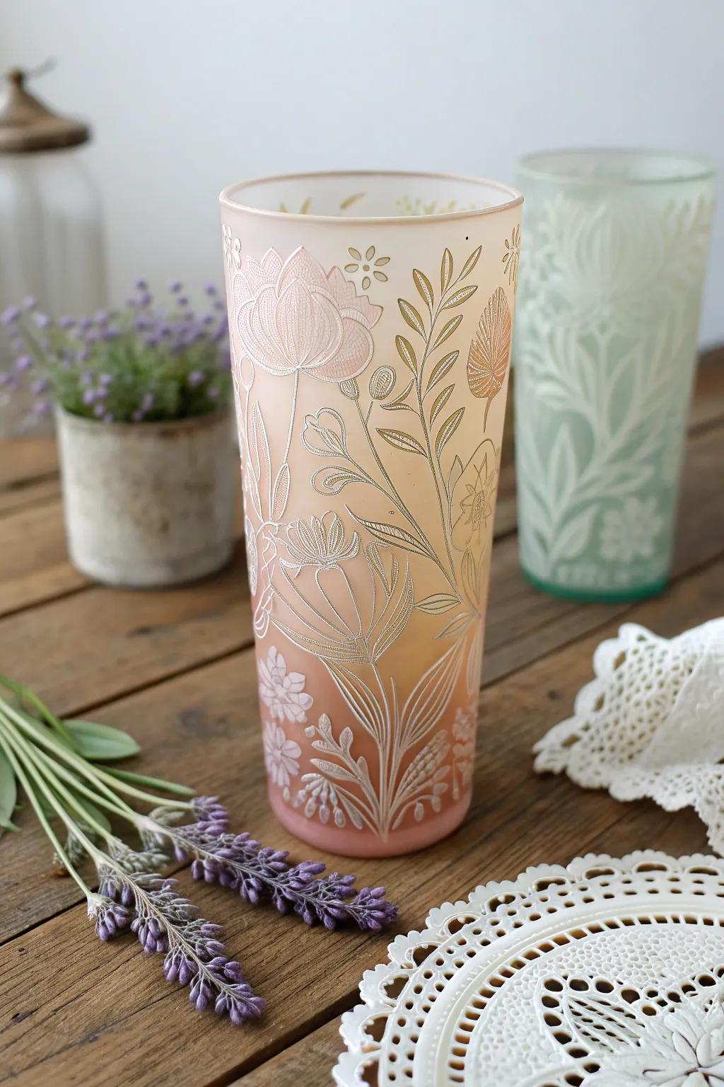 Timeless charm meets modern minimalism in this vintage-inspired peekaboo tumbler. Perfect for adding a touch of elegance to any collection.