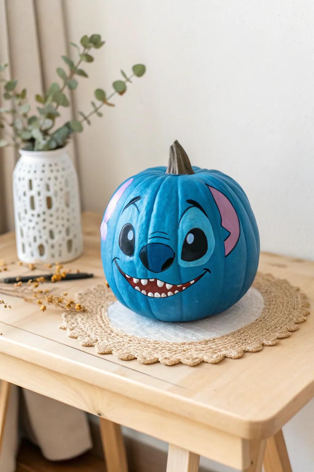 Bring a playful Disney twist to your autumn decor with this charming Stitch-inspired pumpkin.