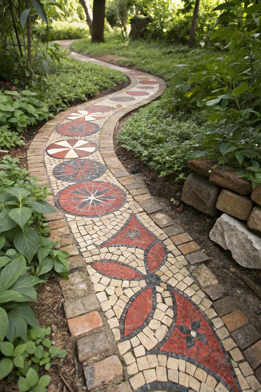 Transform your garden with a striking DIY mosaic pathway using scrap granite.
