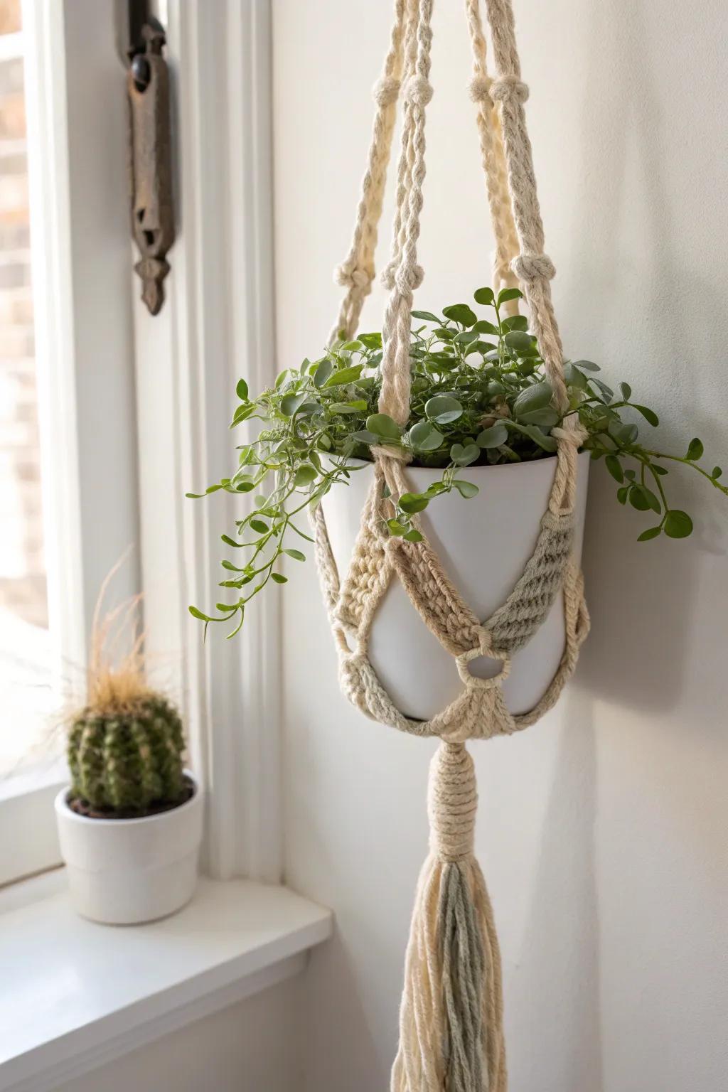 Elevate your greenery with crochet charm: a perfect fusion of minimalism and boho style.