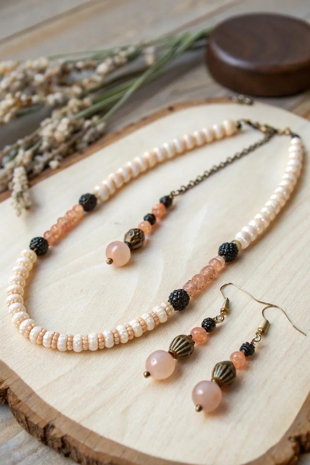 Elegant Seed Bead Set: Soft Peaches & Cream with a Touch of Contrast