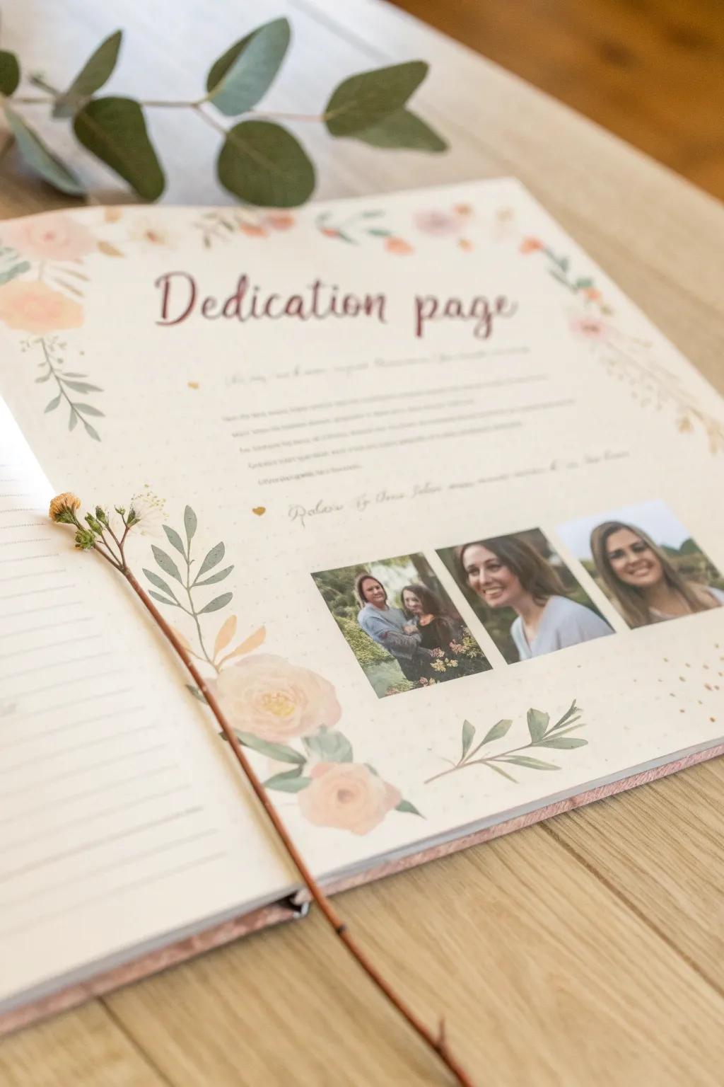 Celebrate sisterhood with a heartfelt dedication page, where simplicity meets heartfelt memories.