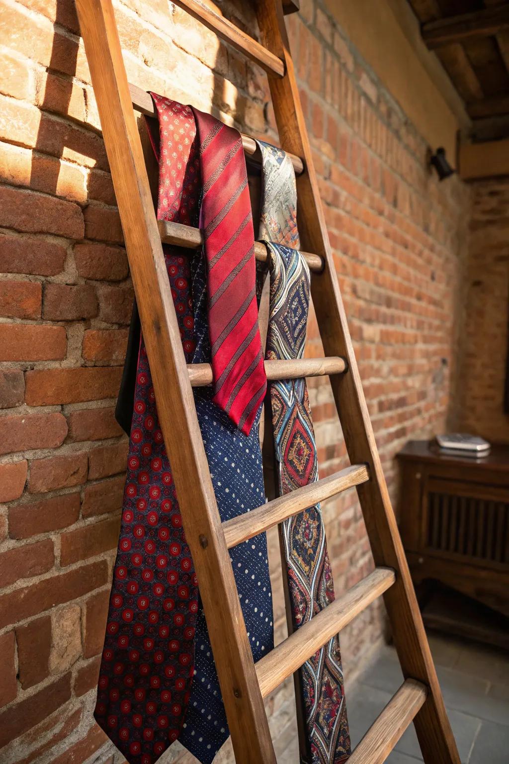 Elevate your style with a DIY tie ladder - where craftsmanship meets creativity.