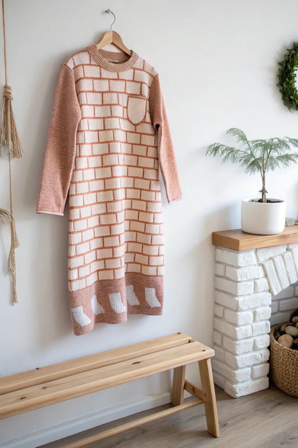 Cozy up in style with this charming Fireplace Sweater Dress, perfect for a touch of festive warmth and minimalist elegance.