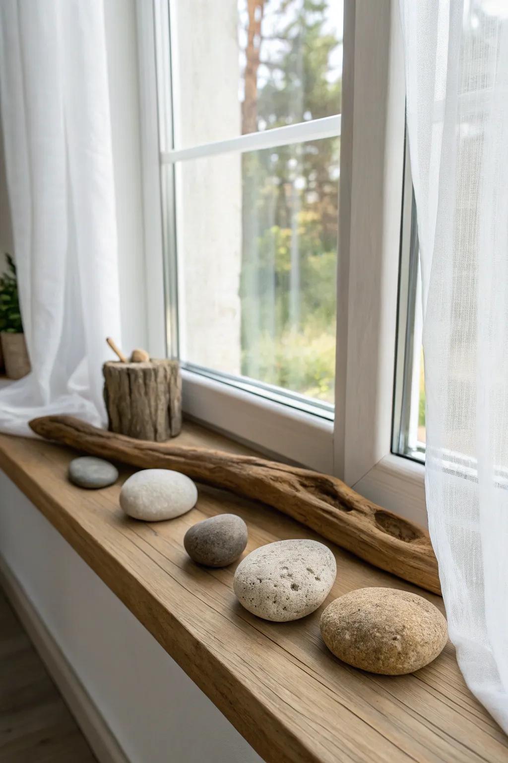 Transform your window sill into a serene retreat with natural elements that bring warmth and depth to your decor.
