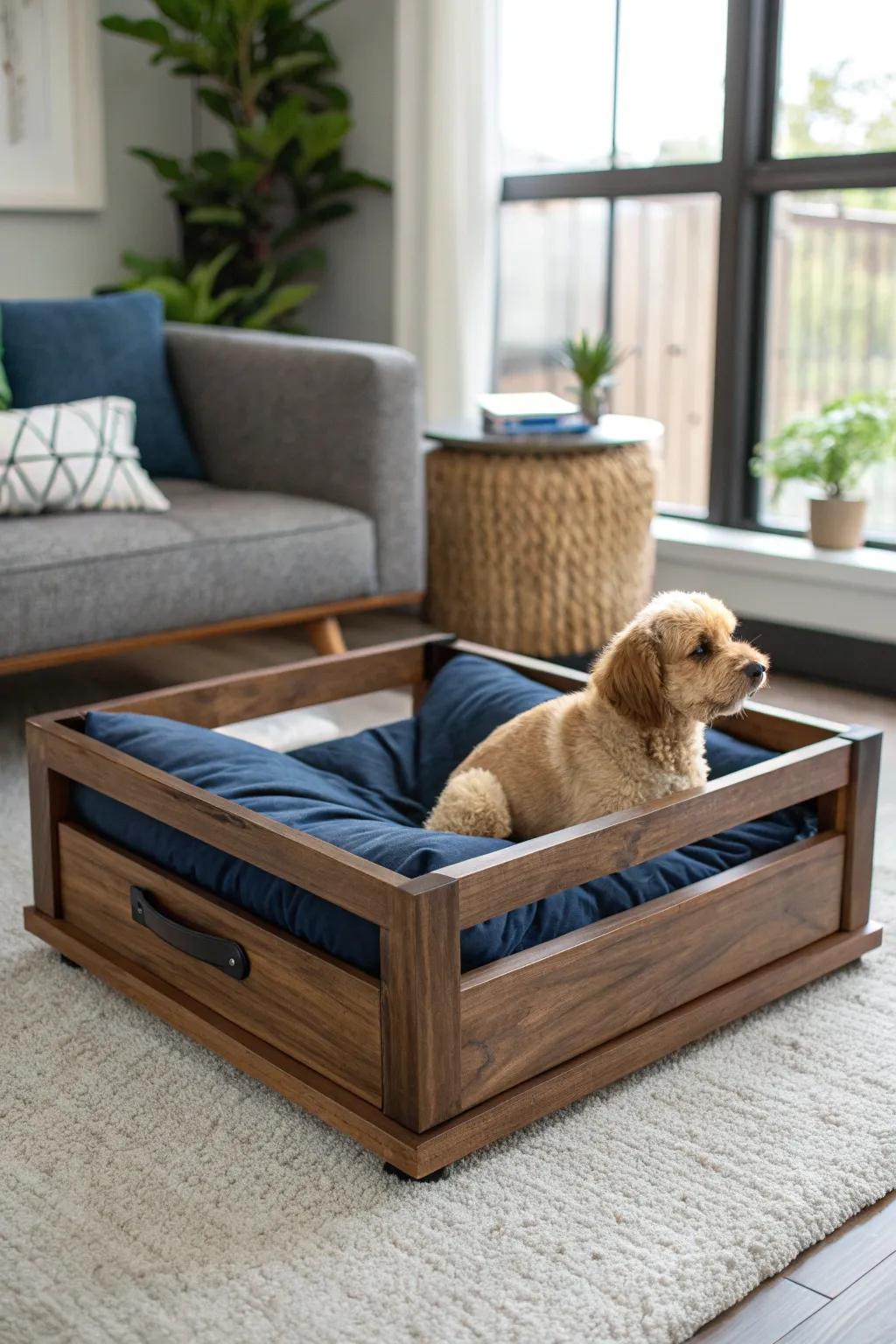 Crafted comfort: A sleek 2x4 pet bed frame that blends style with coziness.