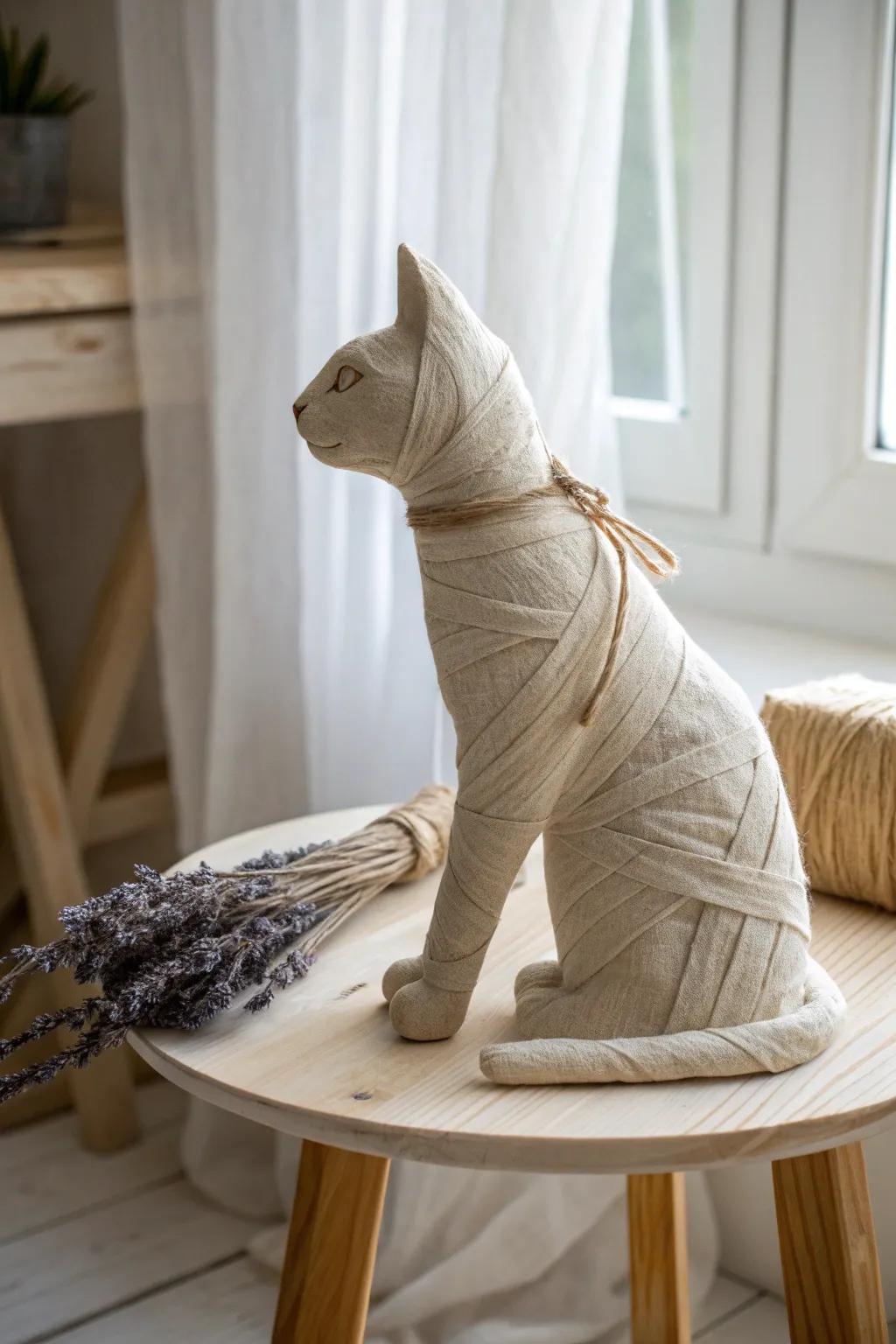 Embrace ancient arts with this charming Egyptian cat mummy craft, a perfect blend of history and minimalistic elegance.