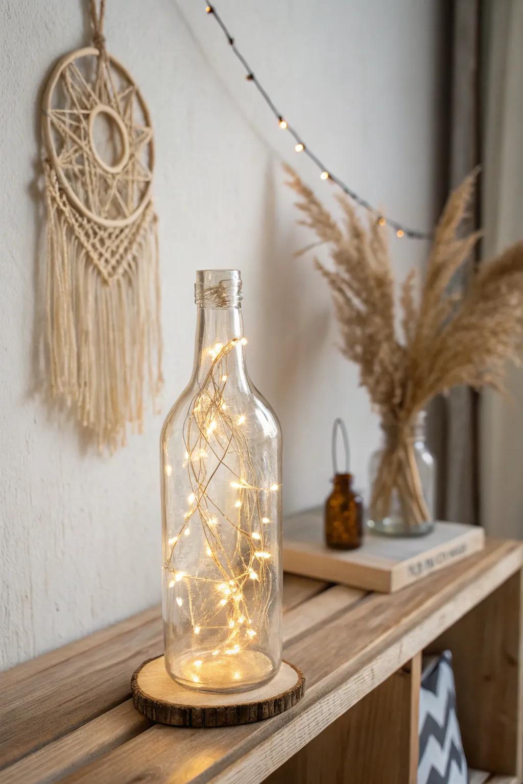 Transform your space with the enchanting glow of bottle fairy lights.