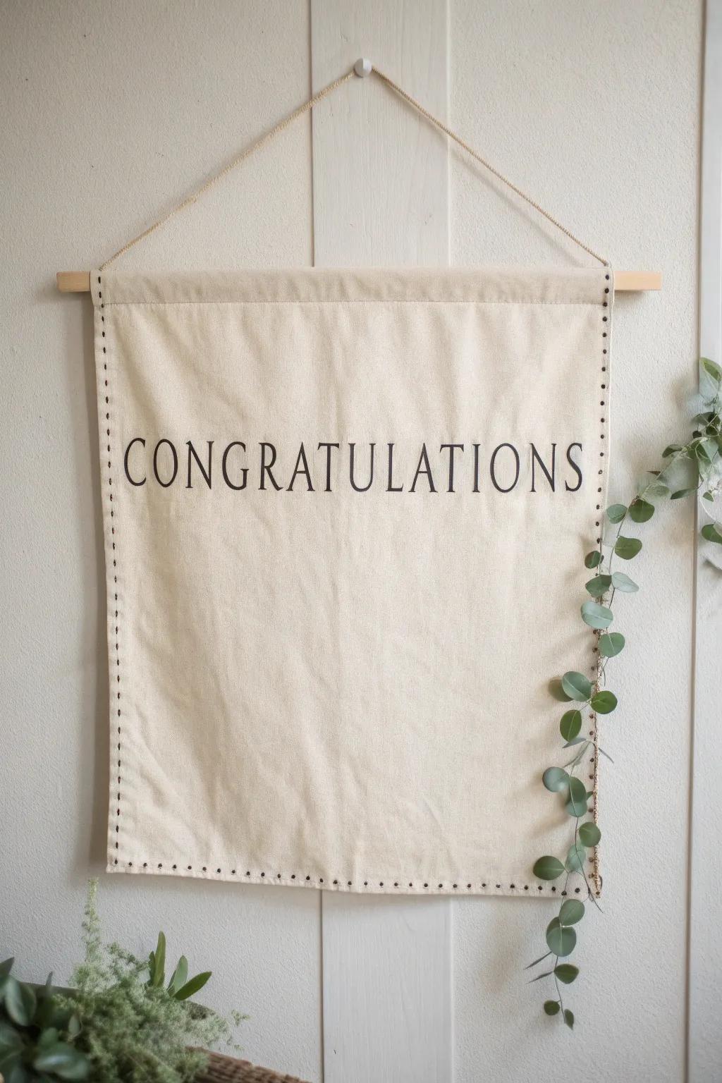 Celebrate with elegance and simplicity. This minimalist 'Congratulations' banner brings natural beauty to your special moments.