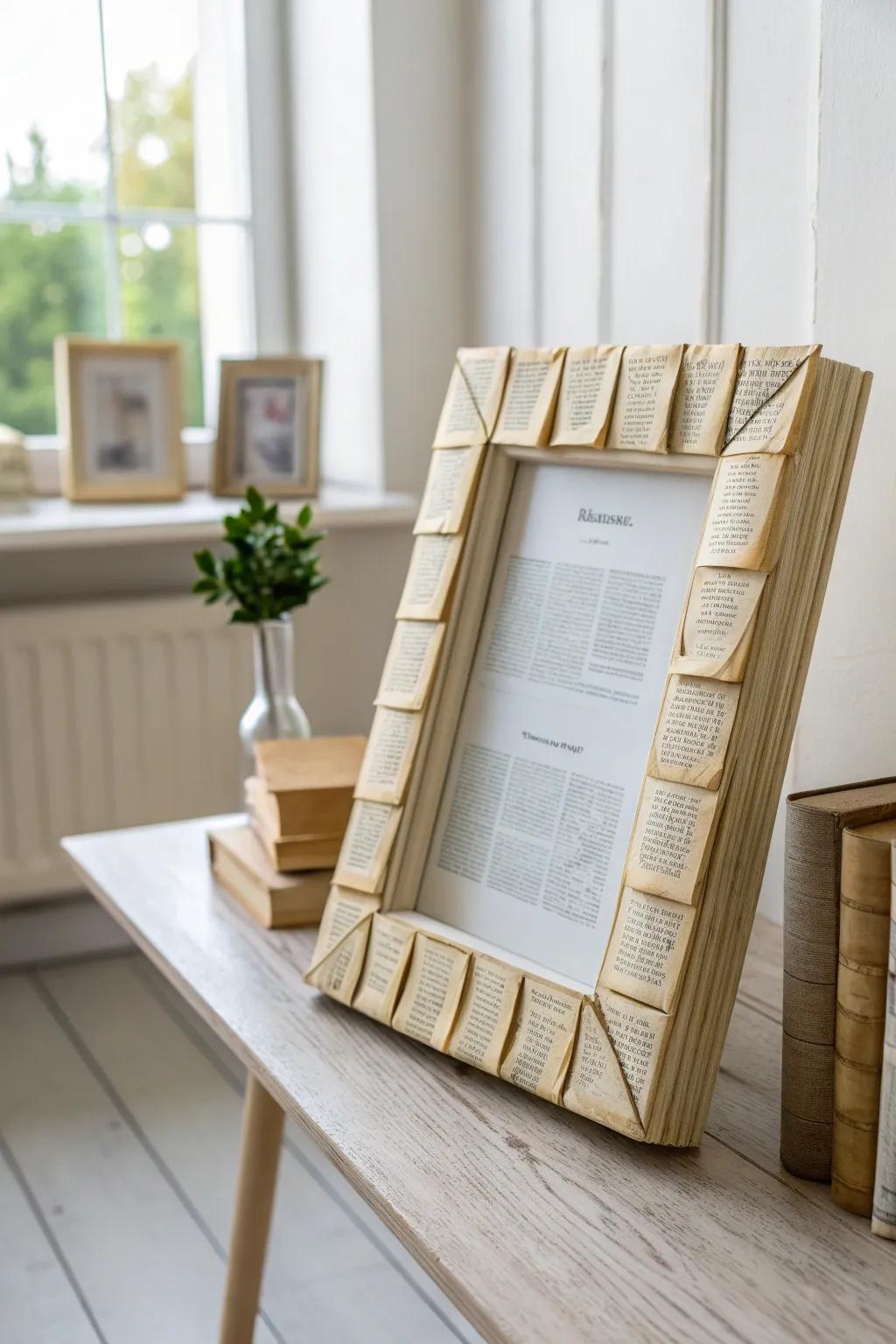 Transform old books into a stunning literary frame that speaks to your love for words and creativity.