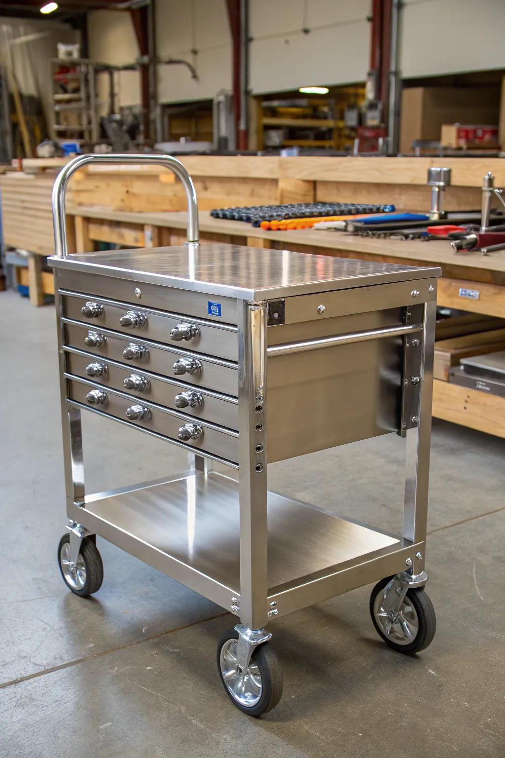Mobilize your workshop with a stylish rolling cart for all your pipe clamp needs.